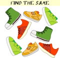 Children`s puzzle find pairs of sneakers